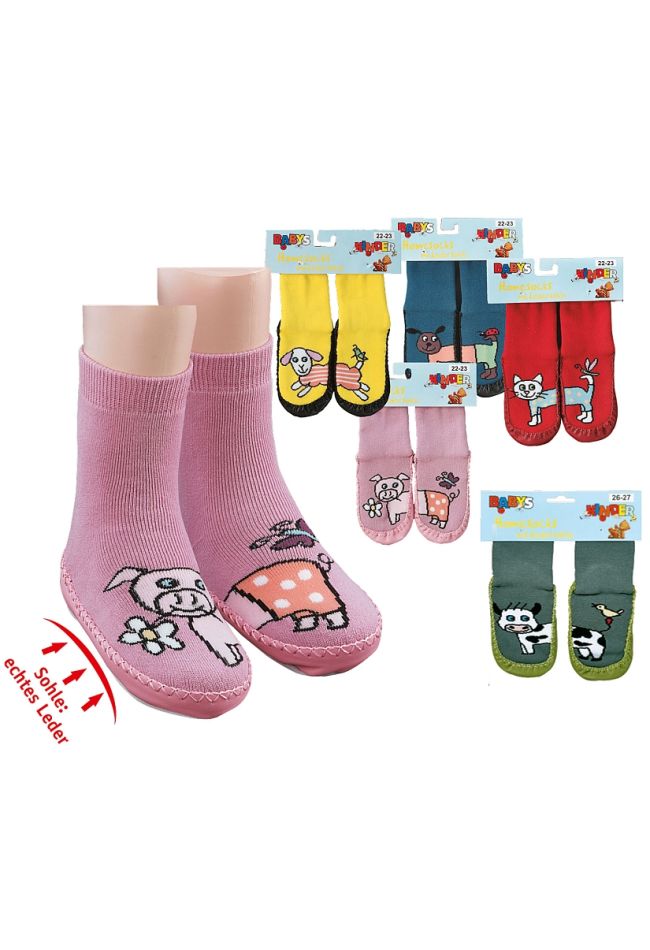 KIDS SOCKS SHOES WITH SOLE IN LEATHER AND MOTIF