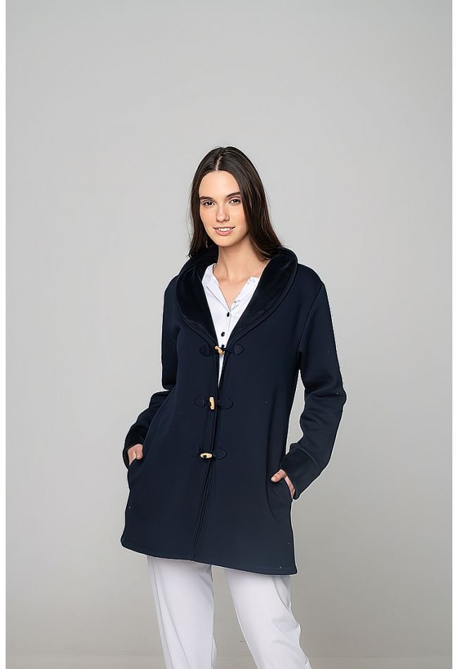 WOMAN VELOUR LONG JACKET PLAIN WITH MONGOMERY TYPE BUTTONS AND POCKETS