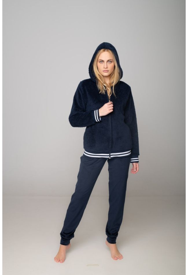 WOMAN FLEECE TRACKSUIT WITH STRIPES LINING ZIP UP HOODY POCKETS AND ANKLE CUFFED