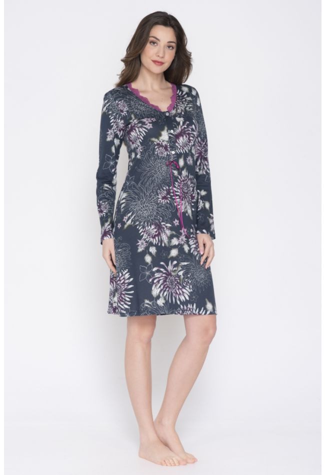 JEANNETTE - WOMEN PRINTED NIGHTDRESS WITH LACE