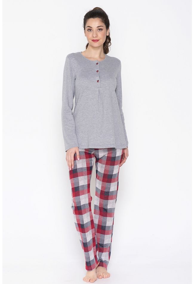 JEANNETTE- WOMEN COTTON CKECKED PYJAMAS SET IN TWO COLORS