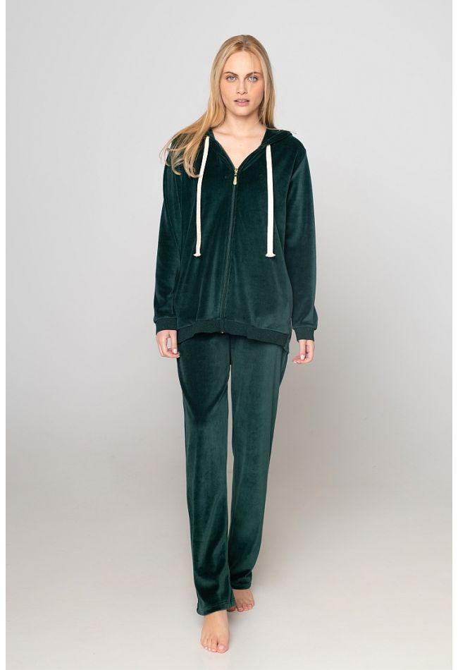 WOMAN COTTON VELOUR TRACKSUIT PLAIN ZIP UP HOODY SIDE POCKETS AND OPEN LEG