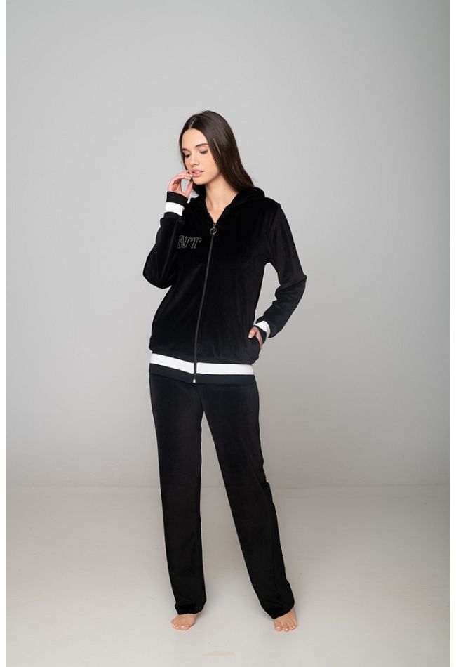 WOMAN COTTON VELOUR TRACKSUIT STRIPES PATTERN ZIP UP HOODY SIDE POCKETS AND OPEN LEG