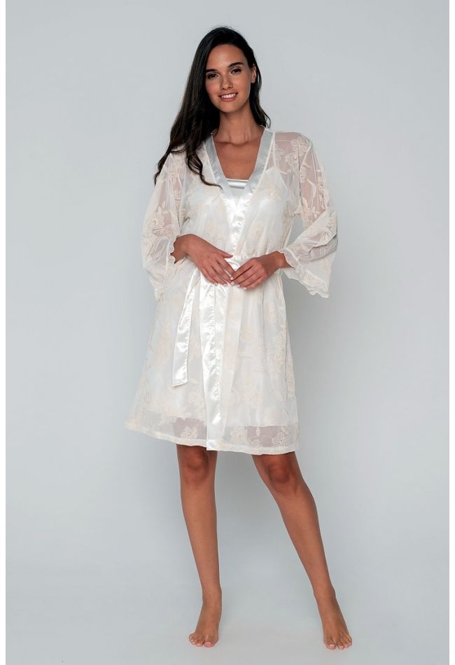 WOMAN SATIN SET ROBE AND NIGHTDRESS WITH LACE IDEAL FOR BRIDES