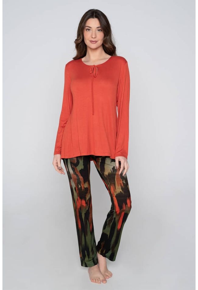 WOMAN VISCOSE LONG PYJAMAS WITH PRINT OPEN NECK AND LEGS
