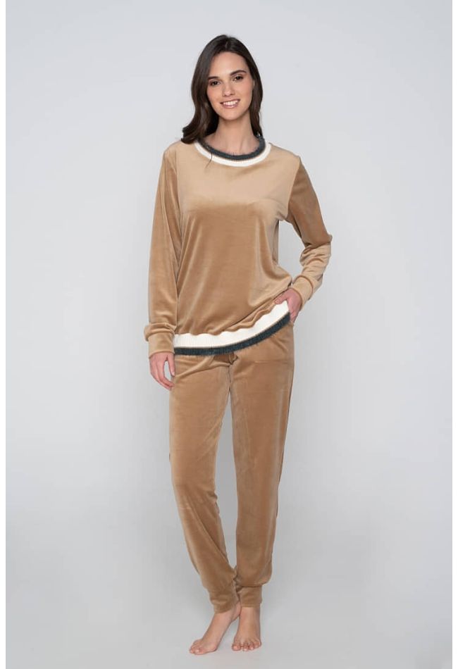 WOMAN VELOUR TRACKSUIT PLAIN WITH LUREX CUFFED LEGS AND POCKETS
